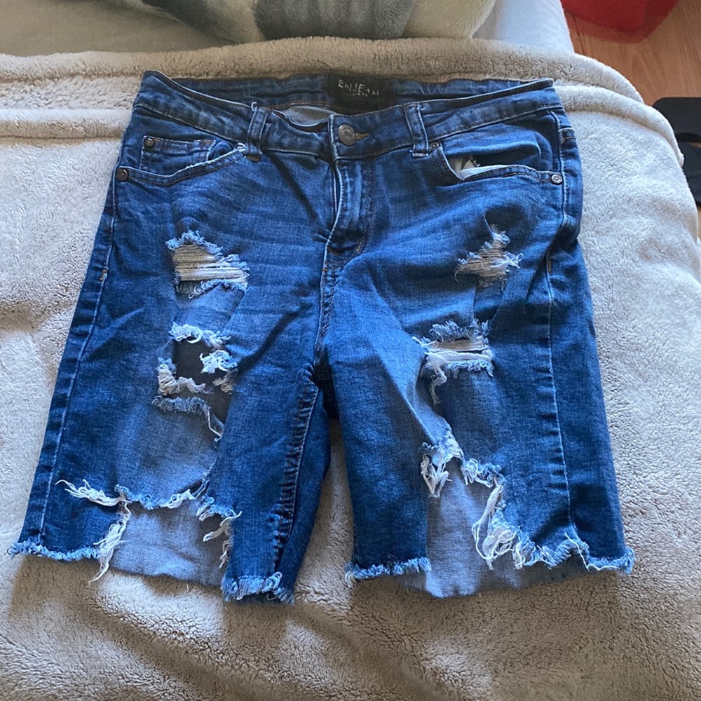 Long biker denim shorts